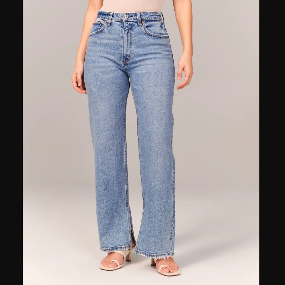 A&F Curve Love High Rise 90s Relaxed Split Hem Jeans (24S)